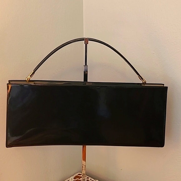 L&M Bags by Edwards Handbags - L&M Bags by Edwards Vintage 50's Jackie O Style Black Patent Made in USA